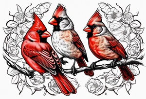 Male and female cardinal flying together tattoo idea