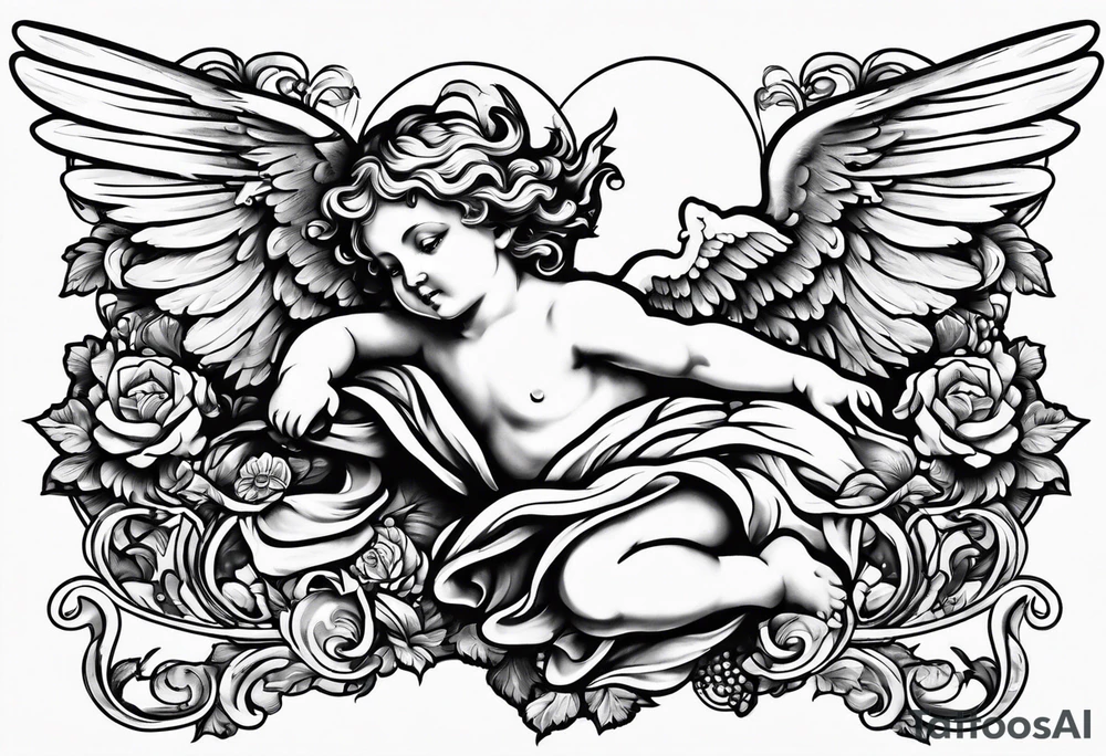 Flying Cherub renaissance style tattoo idea