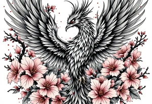 powerful japanese phoenix surrounded by maple leaf and cherry blossom tattoo idea