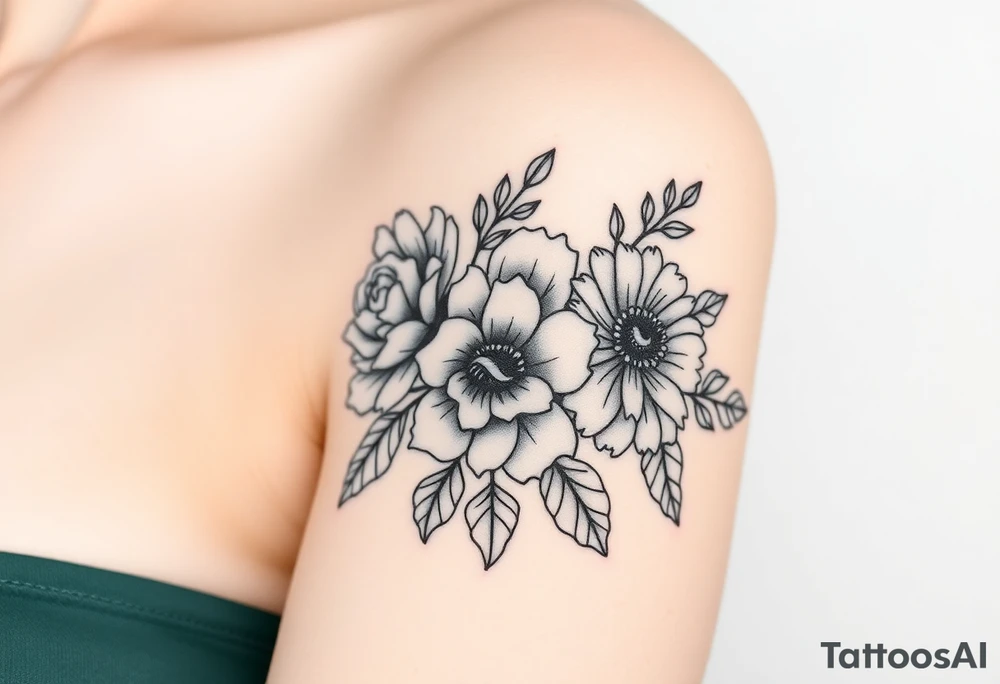 Rose and Chrysanthemum bouquet tattoo tattoo idea