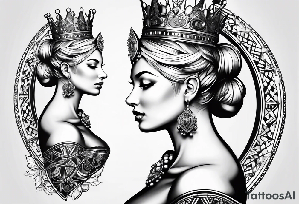 chess piece queen contour with spiritual ornaments tattoo idea