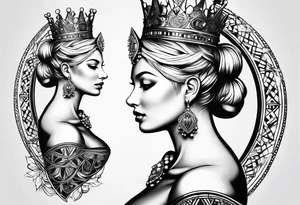 chess piece queen contour with spiritual ornaments tattoo idea