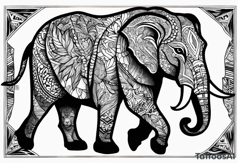 Tatoage sleef met Jungel, olifant, tijger, beer, leeuw, cameleon tattoo idea