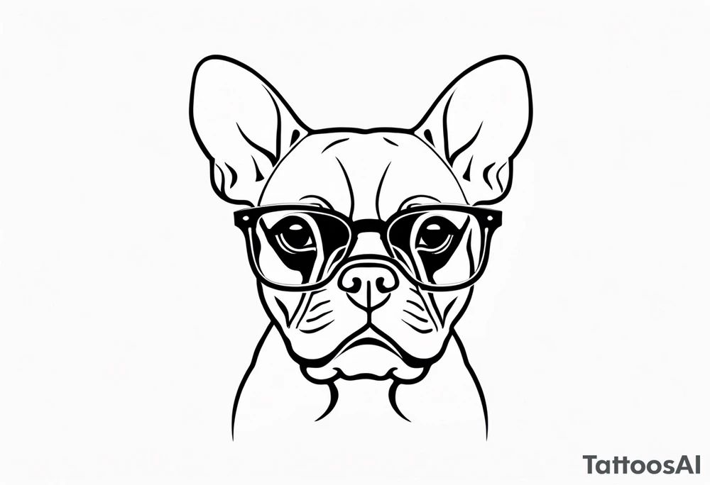 silhouette of french bull dog with glasses tattoo idea