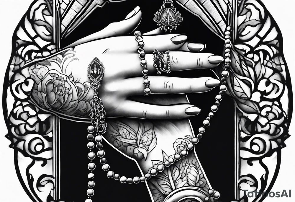 A woman’s praying hands holding a rosary catholic style tattoo idea