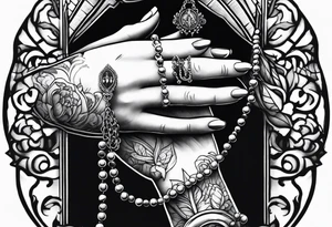 A woman’s praying hands holding a rosary catholic style tattoo idea