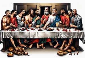 Rooney, Ronaldo, Best, Charlton, Cantona and Rashford at the Last Supper tattoo idea