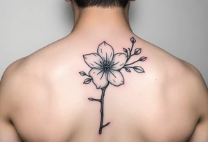 fine line dogwood blossom branch on fire tattoo idea