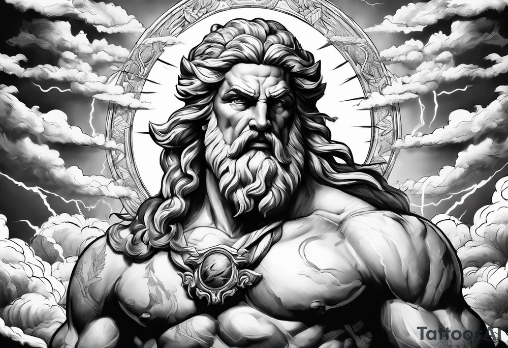 Zeus with lightning in the clouds tattoo idea
