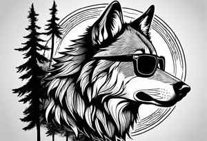 Badass wolf wearing sunglasses
Dark woods
Mountain peaks
Sunset tattoo idea