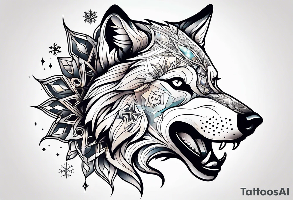 Constellation, animal alien wolf, snowflake tattoo idea