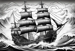 Black pearl pirate ship with waves tattoo idea