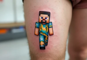 Small Minecraft Steve tattoo more vibrant colors more cartoonish walking straight legs very very small make it pop out more tattoo idea