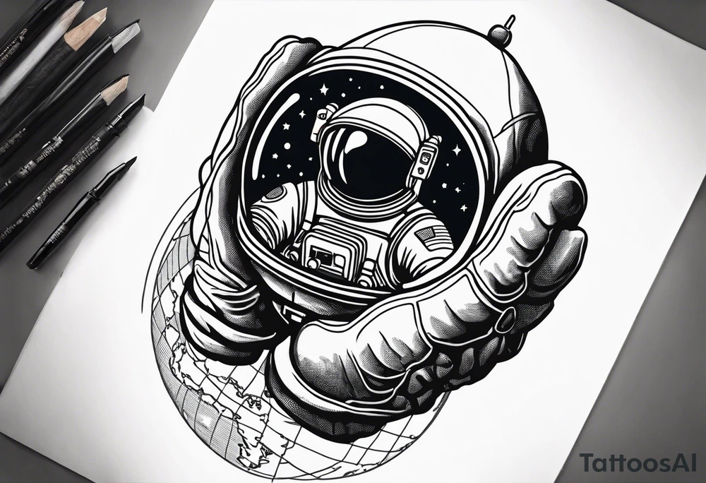 glove of an astronaut suit holding the earth tattoo idea