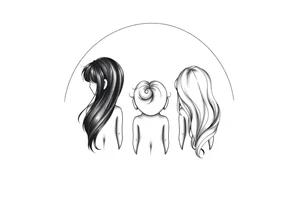 3 petites filles de dos ( une cheveux noir et deux blondes)
sous un arc en ciel incomplet tattoo idea