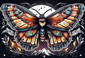 Moth flying near a campfire tattoo idea
