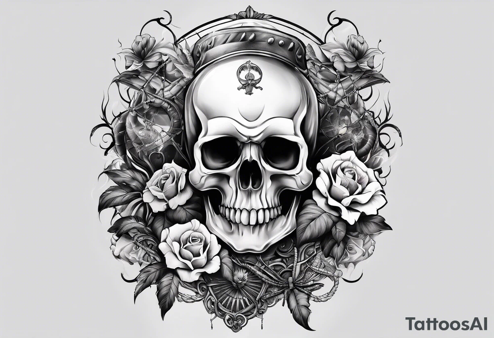 arm full sleeve skulls smokes and spiders tattoo idea