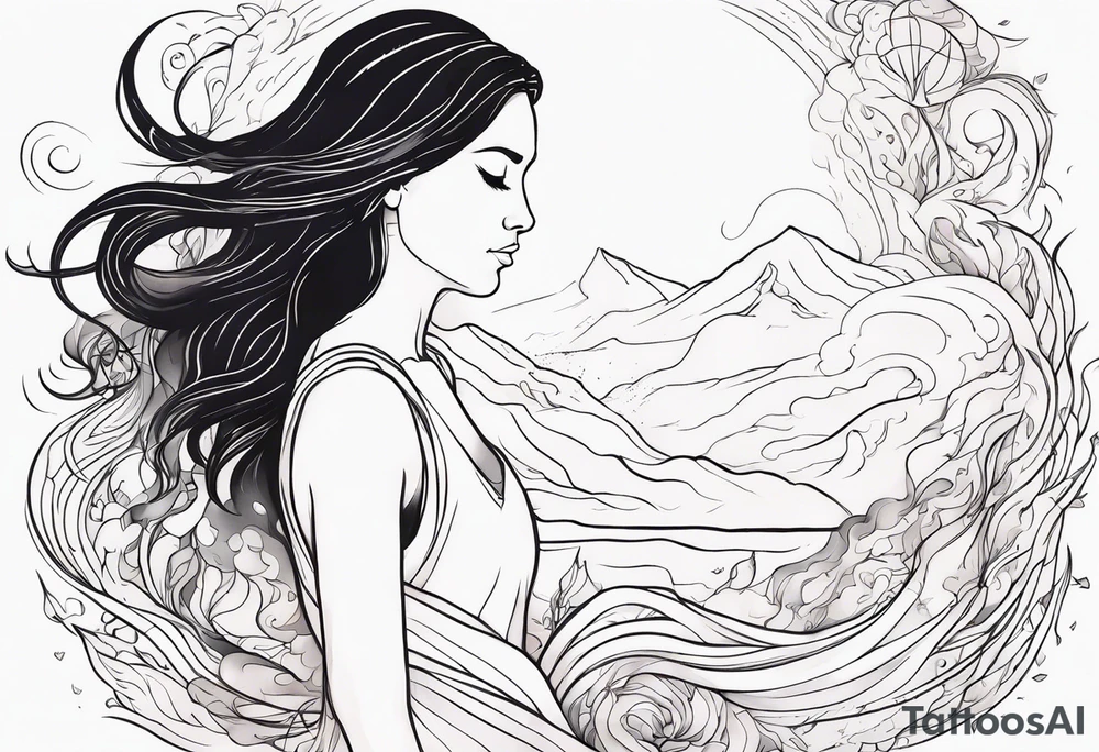 Resurrection strength and courage Beautiful Woman walking through fire and chaos to inner peace and self-love  ethereal tattoo idea