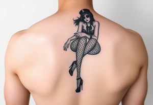 Goth woman with fishnet tights, long nails and stiletto shoes tattoo idea