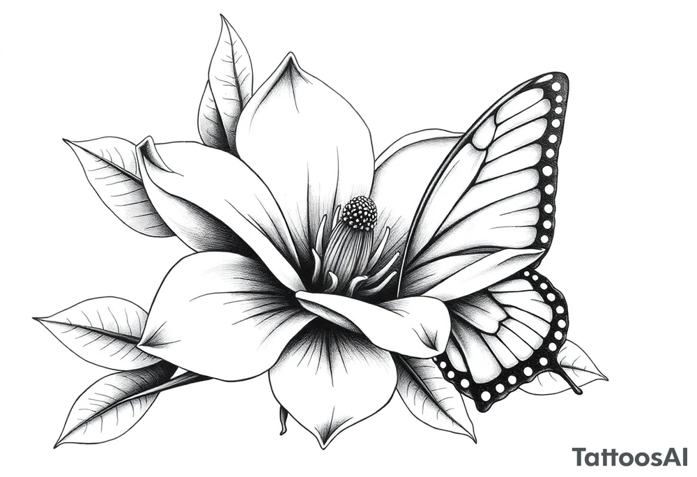 Magnolia flower, butterfly tattoo idea