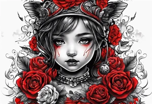 black and red childhood trauma half sleeve tattoo idea