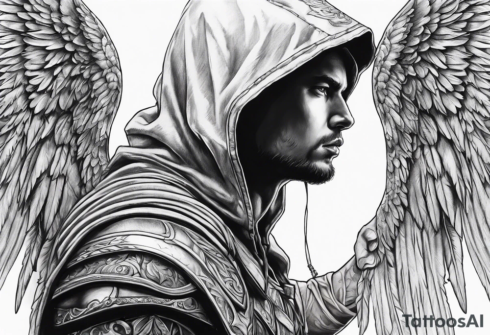 Arch angel hood fighting tattoo idea