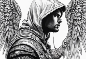 Arch angel hood fighting tattoo idea