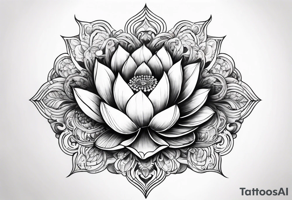 burning lotus flower with Aries zodiac sign tattoo idea