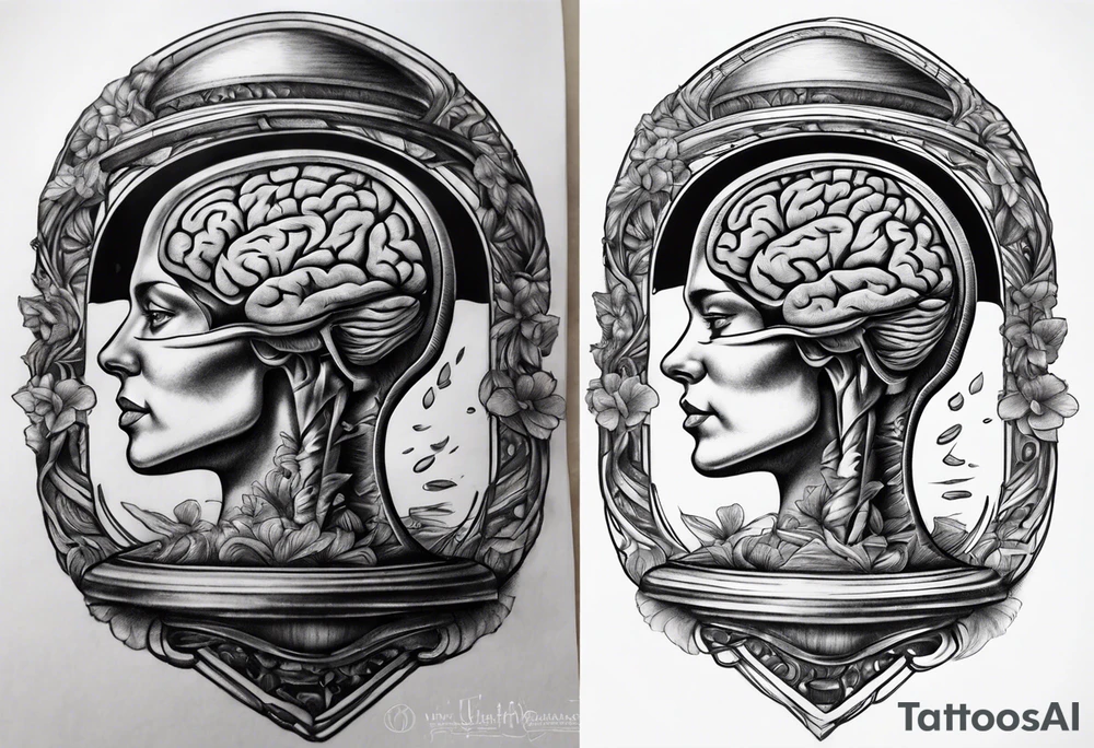 Human anatomical brain inside hourglass tattoo idea