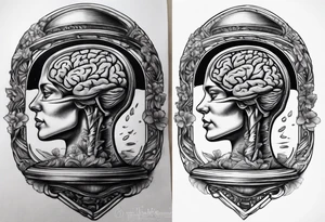 Human anatomical brain inside hourglass tattoo idea
