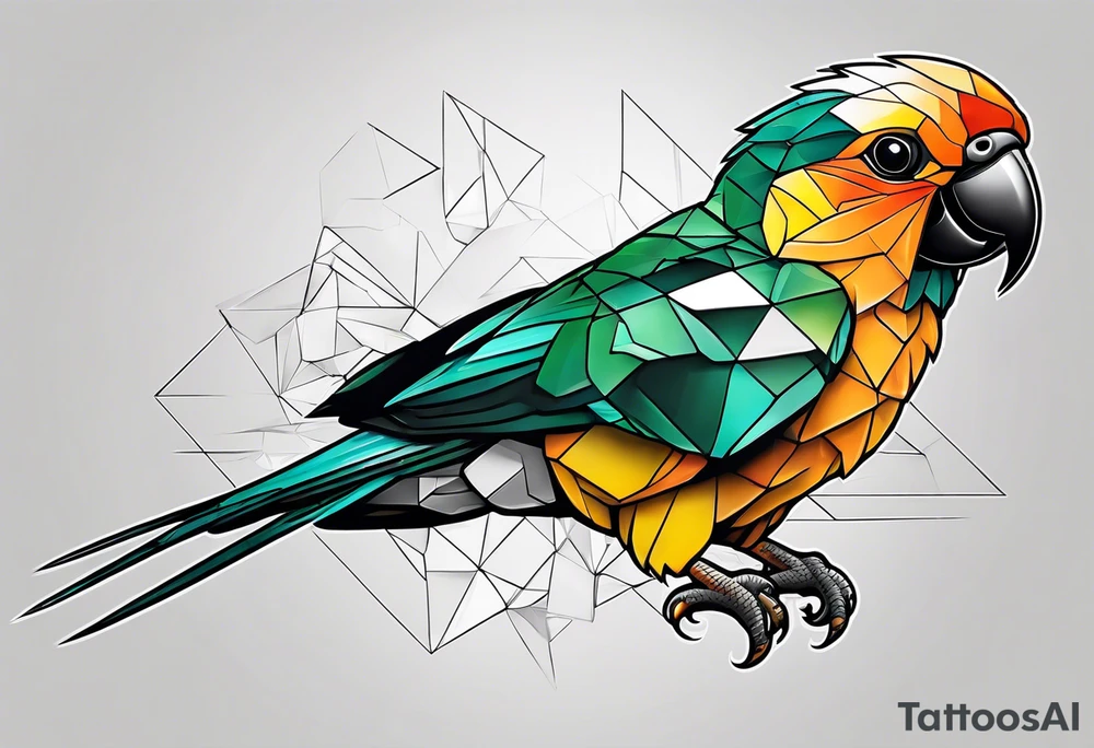 geometric black headed caique parrot tattoo idea