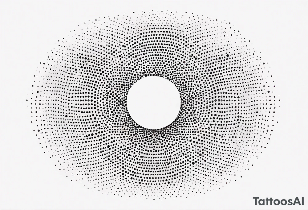 Circle made with black dots, looks like the sun, circle has white hole in the midle, gap between dots is getting bigger the further from the center tattoo idea tattoo idea