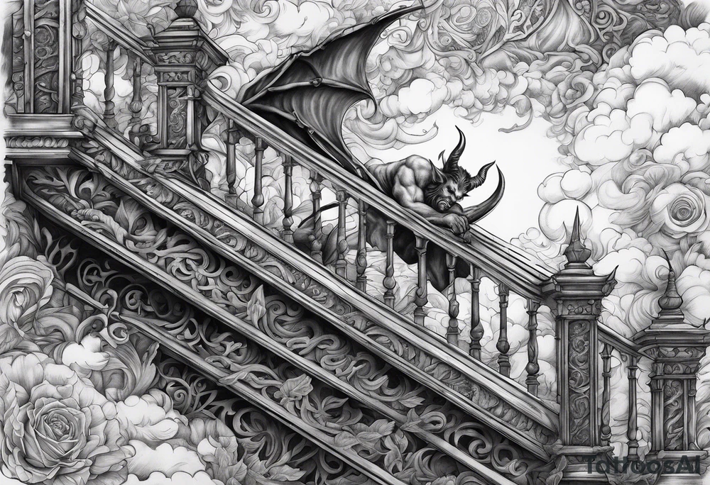 Devil laying on the stairway to heaven tattoo idea
