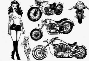 Pinup doll next to motorbike tattoo idea