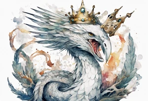 a white bird-serpent hybrid, holding an iron crown tattoo idea