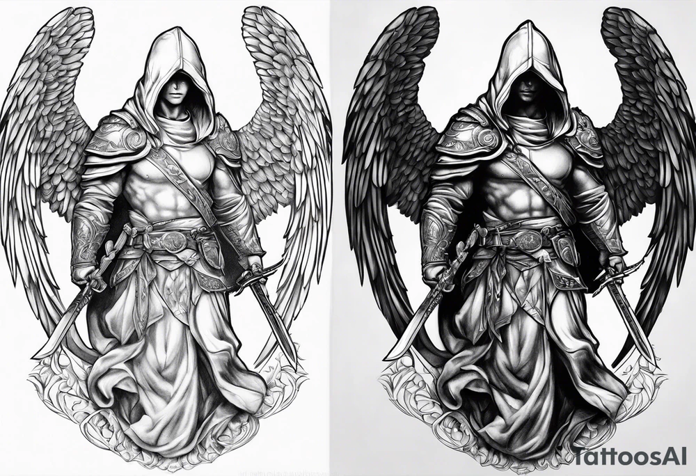 Arch angel Michael with sword hood tattoo idea