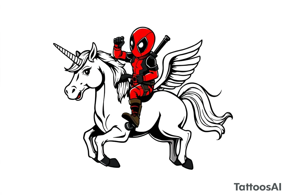 Deadpool riding unicorn tattoo idea