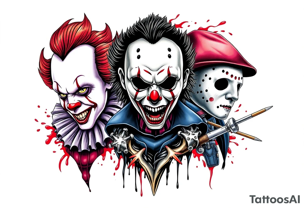 Pennywise, Freddy Krueger, Michael Meyers, jason voorhees, and chucky tattoo idea