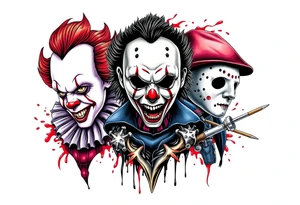 Pennywise, Freddy Krueger, Michael Meyers, jason voorhees, and chucky tattoo idea