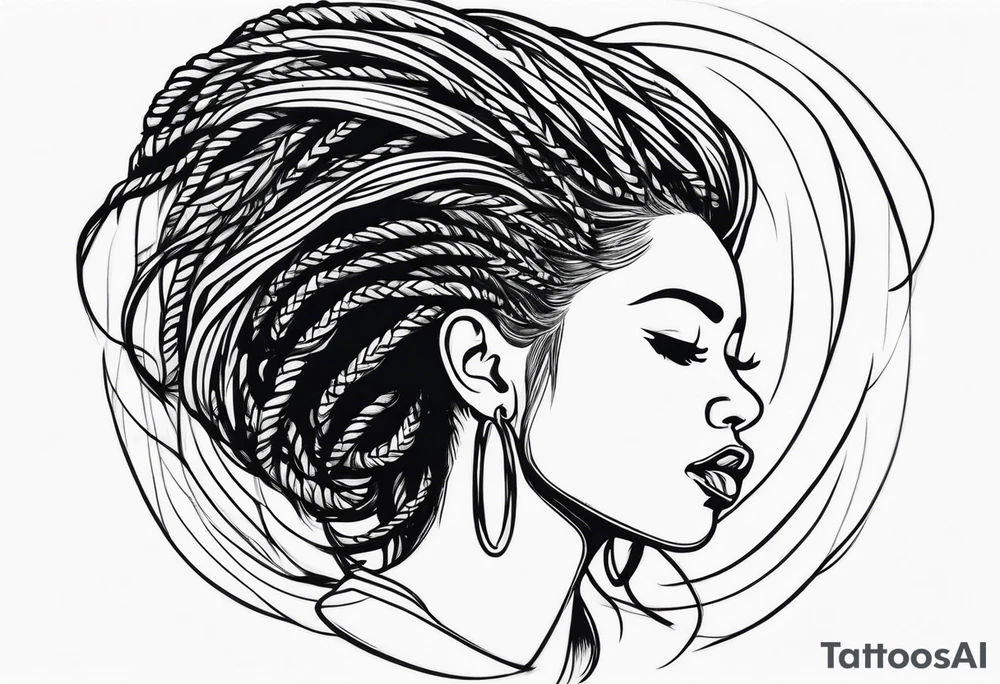 Draw a women head with real dread locks flying in the air tattoo idea