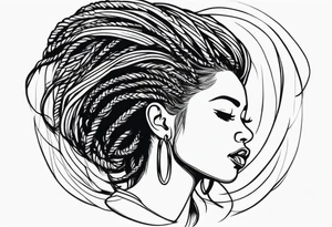 Draw a women head with real dread locks flying in the air tattoo idea
