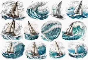 Sailing Catamaran in Rough weather and waves tattoo idea