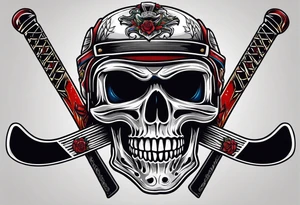 hockey helmet skull with stick and puck.  Skate or die above tattoo idea