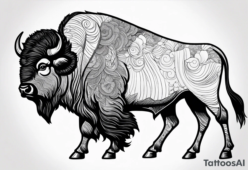 fine line bison silhouette doodle - white background, clean background, no skin tattoo idea