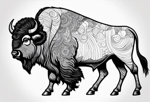 fine line bison silhouette doodle - white background, clean background, no skin tattoo idea