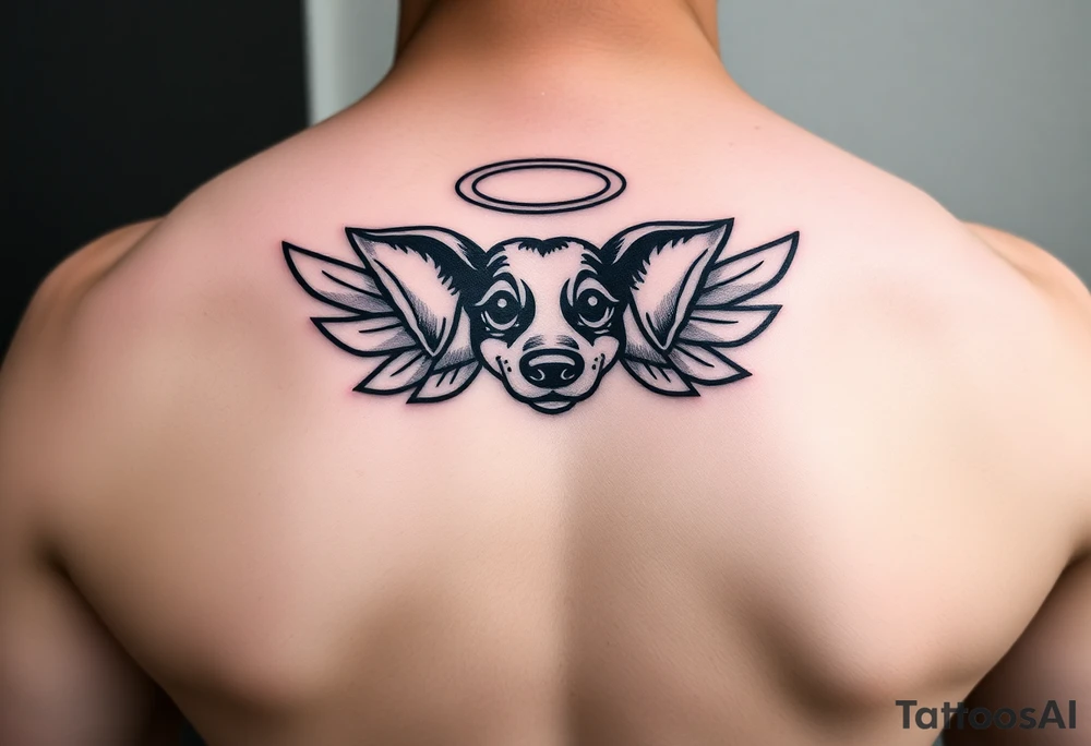 Dachshund ears with wings and halo tattoo idea