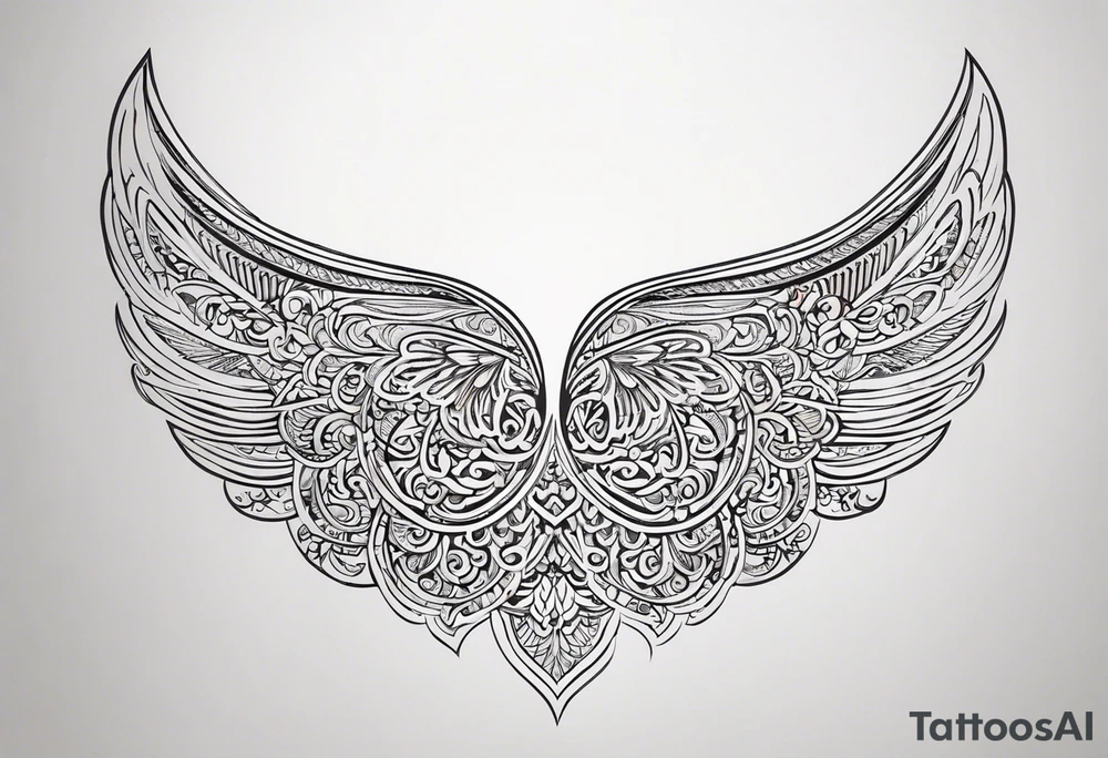 words in arabic calligraph in shape of angel wing tattoo idea