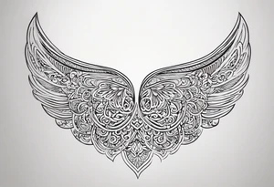 words in arabic calligraph in shape of angel wing tattoo idea