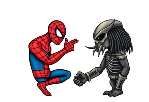 Spider-man and elmo meeting and doing the predator handshake tattoo idea