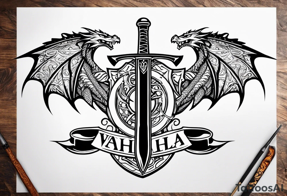 Valhalla fire sword shield dragon tattoo idea